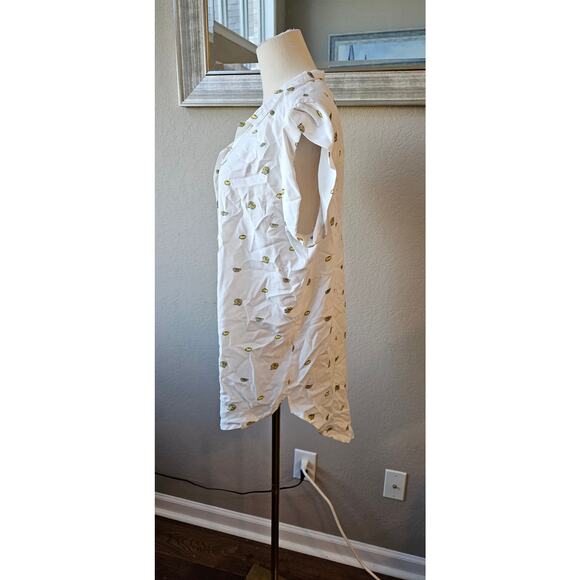 NWT‎ Per Se Lemons Print Button Down Shirt Women Size L White Cuffed Cap Sleeve - Picture 4 of 5